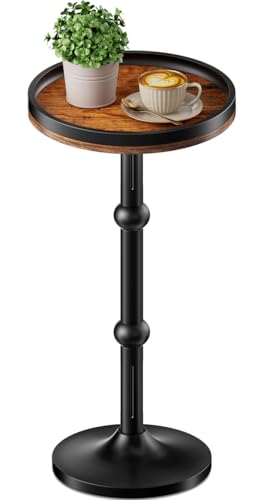 Small Round Side Table, Coffee Drink Table for Small Spaces, Modern Night Stand with Metal Leg, Weighted Iron Base Pedestal Round End Tables for Living Room, Bedroom, Narrow Corners,Sofa Couch