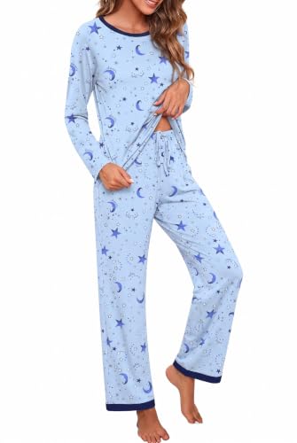 PrinStory Pajama Sets for Women Long Sleeve Sleepwear Soft Pjs Set M | Comfortable, Stretchy, Two Piece Pj Set, Ladies Pajamas, Lounge Wear, Sleep, Home, Weekends