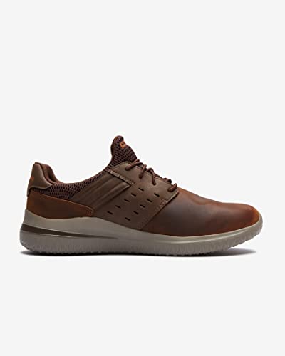 Skechers USA Men's Men's Delson 3.0-Ezra Leather Bungee Lace Slip On Sneaker, Brown, 14