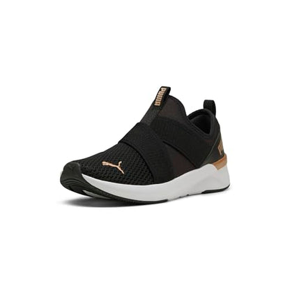 Puma Women's Softride Harli Slip On Training Shoes, Black-White-Gold, 7.5, Black-White-Gold
