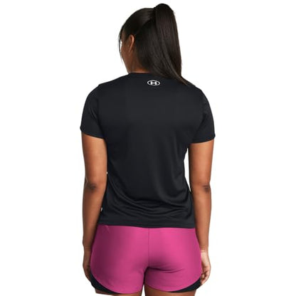 Under Armour Women's Velocity Solid Short Sleeve V Neck T Shirt, (001) Black / / Metallic Silver, Large