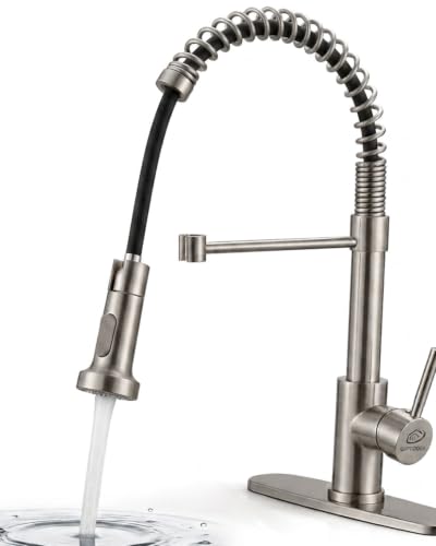 GIFTQOOL Brushed Nickel Kitchen Faucet with Pull Down Sprayer, Commercial Stainless Steel Kitchen Sink Faucets Single Handle Tap 1 Hole Modern RV Faucets