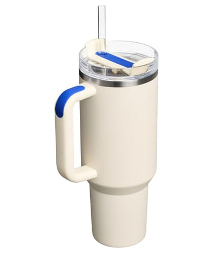 Stanley Quencher H2.0 Tumbler with Handle and Straw 40 oz Flowstate 3-Position Lid Cup Holder Compatible for Travel Insulated Stainless Steel Cup BPA-Free Cream Royal