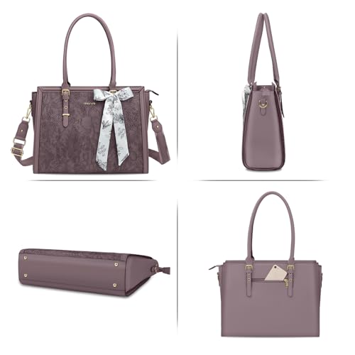 MOSISO Laptop Bag for Women, 15.6-16 inch PU Leather Tote Bag, Slate Purple