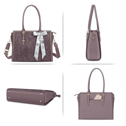 MOSISO Laptop Bag for Women, 15.6-16 inch PU Leather Tote Bag, Slate Purple