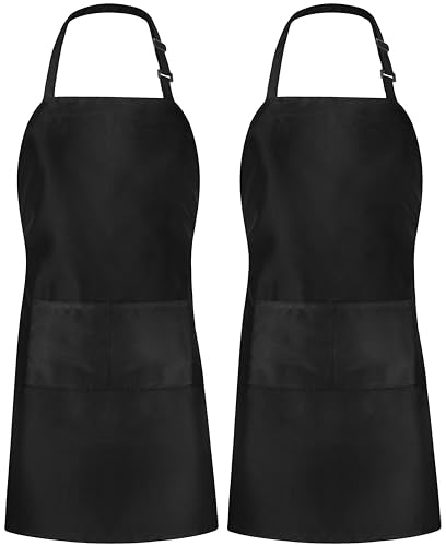 Utopia Kitchen Adjustable Bib Aprons, 2-Pack with Pockets, Black