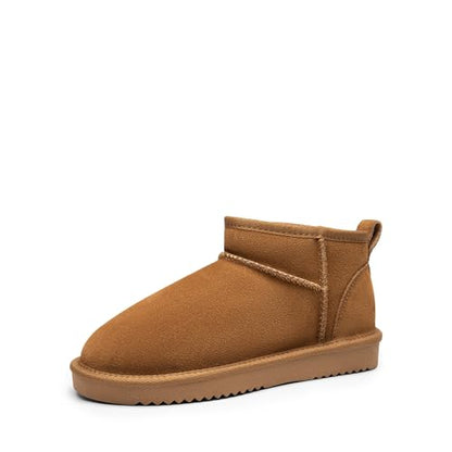 DREAM PAIRS Women's Mini Winter Snow Boots Genuine Suede,Chestnut,8