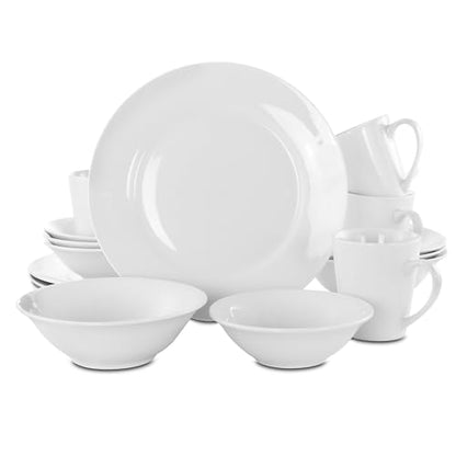 Gibson Home Noble Court 16 Piece Dinnerware Set, White, Rim Shape