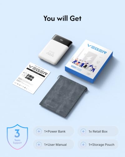 VEGER Portable Charger with Cables, Mini Power Bank 22.5W Fast Charging