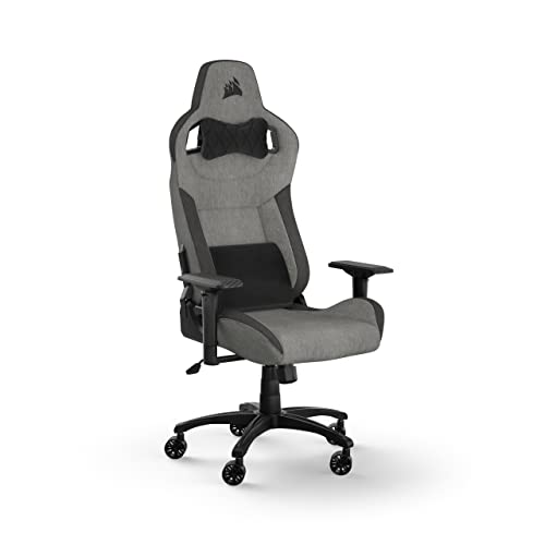 Corsair T3 Rush Fabric Gaming Chair (2023) – Racing-Inspired Design – Soft Fabric Exterior – Padded Neck Cushion – Memory Foam Lumbar Support – Adjustable Seat Height – Gray & Charcoal