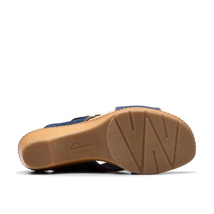 Clarks Collection Women's Seannah Nora Wedge Sandal, Dark Denim Textile, 8 Medium US