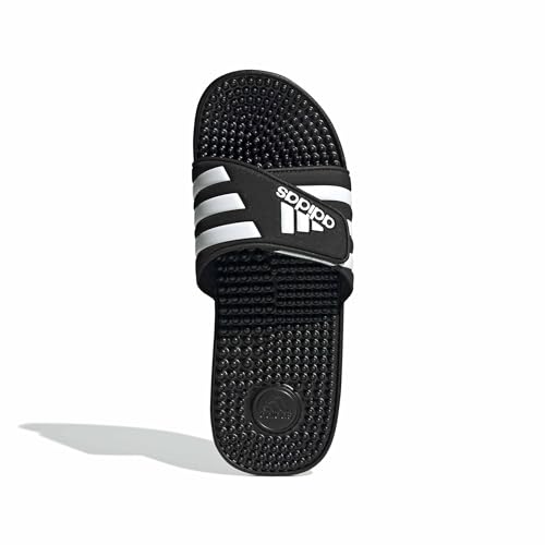 adidas Unisex-Adult Adissage, Core Black/White/Core Black, 8/9 | Massage Slides, Cloudfoam Footbed, EVA Massage Nubs, Adjustable Hook-and-Loop Closure, For Post-Workout Recovery