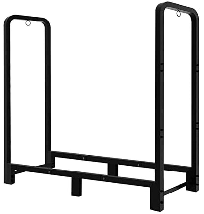 Fandature 4Ft Firewood Rack Adjustable Fireplace Wood Holder for Outdoor Indoor Storage Log-Heavy Duty Fire Log Lumber Stand Stacker, Black