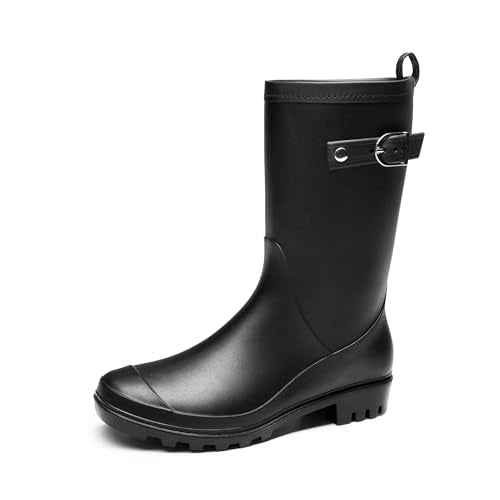 DREAM PAIRS Bottes de pluie en caoutchouc pour femme, Noir, 39 (EUR)