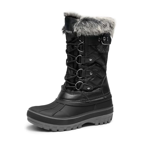 DREAM PAIRS Kids Waterproof Winter Snow Boots,Black,1 Little Kid