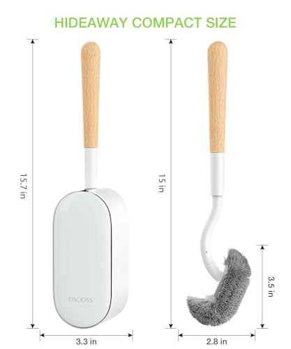 Toilet Bowl Brush and Holder, OSCIOSS Toilet Brush Set with Ergonomic Design, Compact Size, Durable Bristles, RV Toilet Brushes & Holders for Dead Corner Clean (Natural, 1pack)