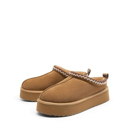 DREAM PAIRS Women's Platform Slippers Genuine Suede,Chestnut,7.5