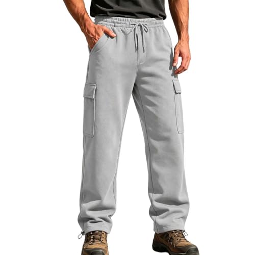 Generic Jogging Homme, Mens Fleece Lined Cargo Sweatpants Baggy Sweat Pants | Drawstring Cargo Sweatpants for Men Fall Winter Pants, Casual Loose Fit Pul On Sweat Pants, Comfy Athletic Work Trousers