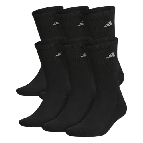 adidas Men's Athletic Cushioned 6-Pack Crew Socks, Black, Large