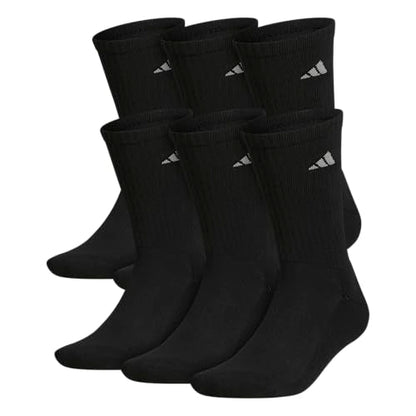 adidas Men's Athletic Cushioned 6-Pack Crew Socks, Black, Large