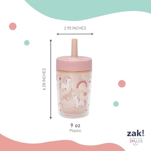 Zak Designs Fairy and Rainbow Capri 9oz Leak-Proof Toddler Cups, 2-Pack