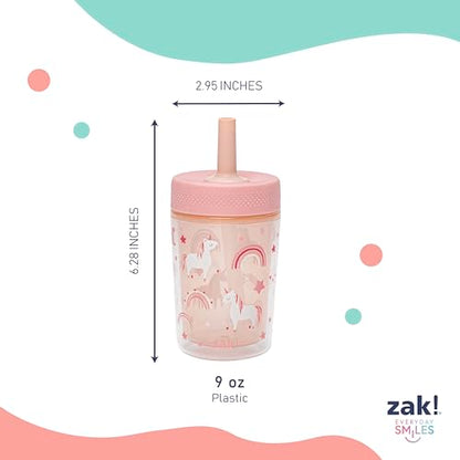 Zak Designs Fairy and Rainbow Capri 9oz Leak-Proof Toddler Cups, 2-Pack