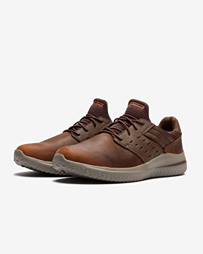 Skechers USA Men's Men's Delson 3.0-Ezra Leather Bungee Lace Slip On Sneaker, Brown, 14