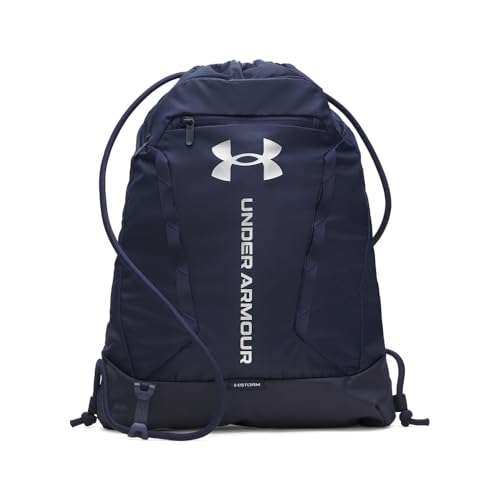 Under Armour Unisex Hustle Sackpack, (410) Midnight Navy / Midnight Navy / Metallic Silver, One Size Fits Most
