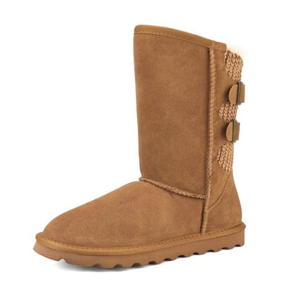 DREAM PAIRS Women's Genuine Suede Winter Snow Boots,Chesnut,7
