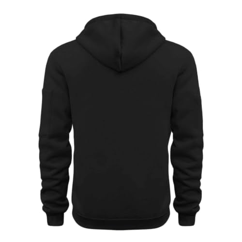Men's Quarter Zip Up Cargo Hoodies Fall Fleece Lined Sweatshirt Black
