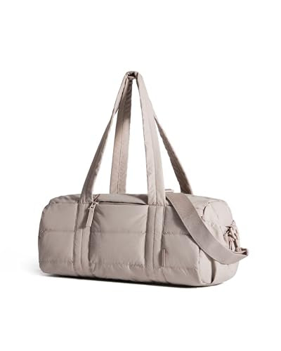 BAGSMART Gym Bag for Women, Yoga Mat Crossbody Bag with Wet & Dry Pocket, 15L Quilted Gym Shoulder Carryall for Weekend, Sand Brown