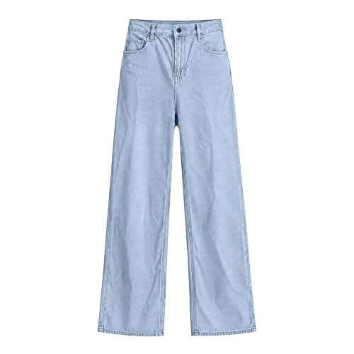 VOJJAEW Jeans for Women Straight Leg High Waist Denim Pants Casual Fall Daily Classic Trendy Trousers Clothing with Pockets Baggy Jeans Women Light Blue Medium