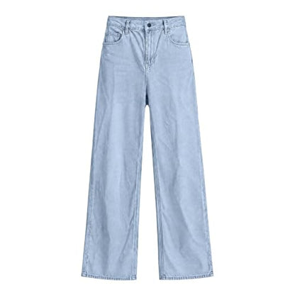 VOJJAEW Jeans for Women Straight Leg High Waist Denim Pants Casual Fall Daily Classic Trendy Trousers Clothing with Pockets Baggy Jeans Women Light Blue Medium