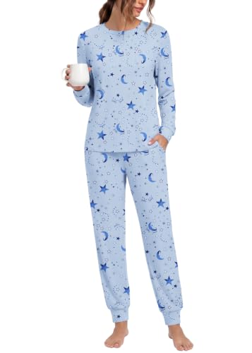PrinStory Womens Pajama Sets Soft Long Sleeve Sleepwear Lounge M