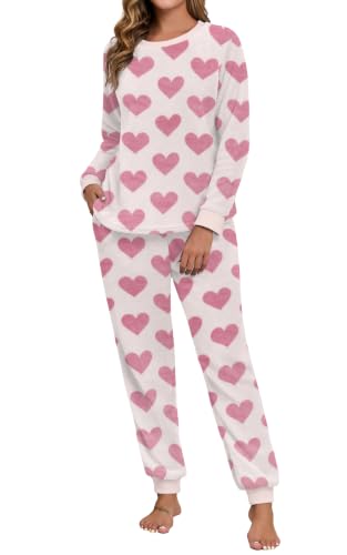 PrinStory Flannel Pjs for Women Soft Fleece Night Wear for Winter