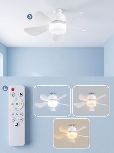17.71 inch Socket Fan Light Ceiling Fan with Lights, Remote Control, LED Light Bulb E26 Base, Plug Screw in Ceiling Fan in Light Socket for Bedroom, Kitchen, Living Room, Balcony(white)