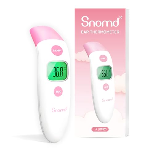 Snomd Digital Infrared Ear & Forehead Thermometer for Baby, Kids & Adults | 1-Sec Fast Read, 4-in-1 Ear/Forehead/Surface/Room, 2-Color Fever Alarm, 20 Memories, Mute Mode, Clinical Accuracy, Auto-Off