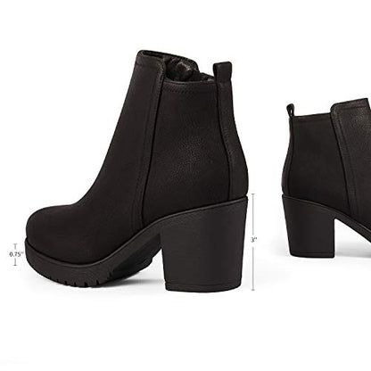 DREAM PAIRS Women's Block Heel Chelsea Ankle Boots,Black/Pu,8