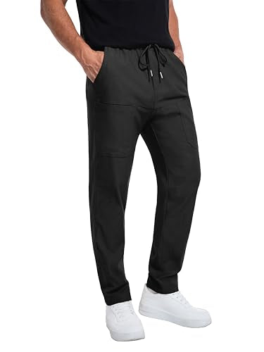 IWOLLENCE Mens Cargo Pants Comfy Work Casual Pant Relaxed Fit Stretchy Drawstring Pants with Pockets Black M