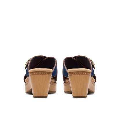 Clarks Collection Women's Seannah Nora Wedge Sandal, Dark Denim Textile, 8 Medium US