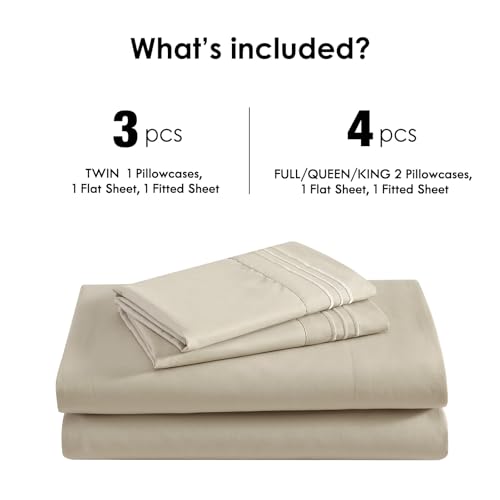 ClevaHome Queen Size Sheets, 4-Piece 14'' Deep Pocket Sheets, Sandy Beige