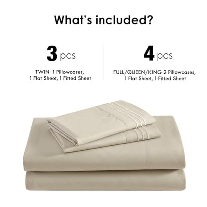 ClevaHome Queen Size Sheets, 4-Piece 14'' Deep Pocket Sheets, Sandy Beige