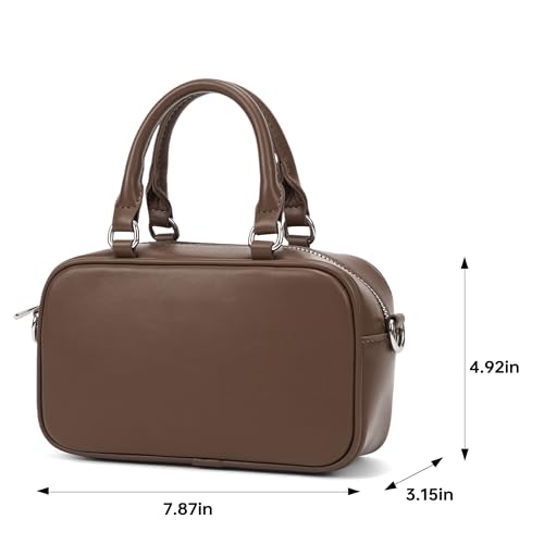 GOINSOUND Women's Crossbody Handbags Small Leather Top Handble Purse | 1 Main Compartments & 2 Pockets, Bowling Style, Removable Strap, Everyday Going Out Casual Dressy Formal, Brown