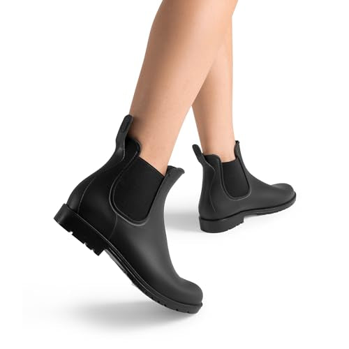 DREAM PAIRS Women's Rain Rubber Boots,Black,10