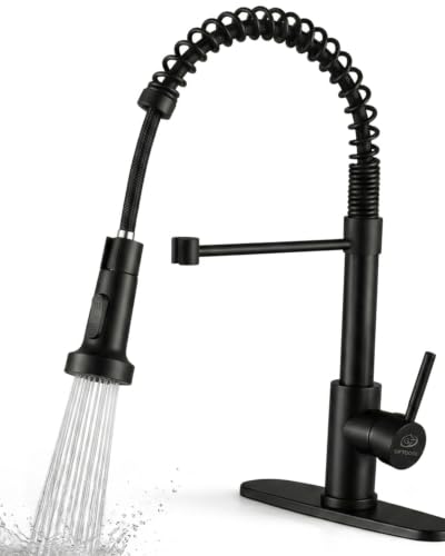 GIFTQOOL Commercial Kitchen Faucet with Pull Down 2 Modes Sprayer, 360° Swivel for Full Sink Coverage High-Arc Spring Design, Stainless Steel Single Handle 1 Hole Modern Taps, Matte Black