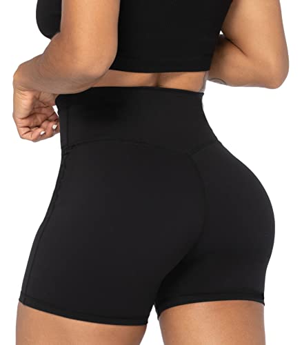 Sunzel Sunzfly Crossover Biker Shorts for Women, V Criss Cross High Waist Yoga Workout Gym Shorts with Tummy Control 4" Black Small