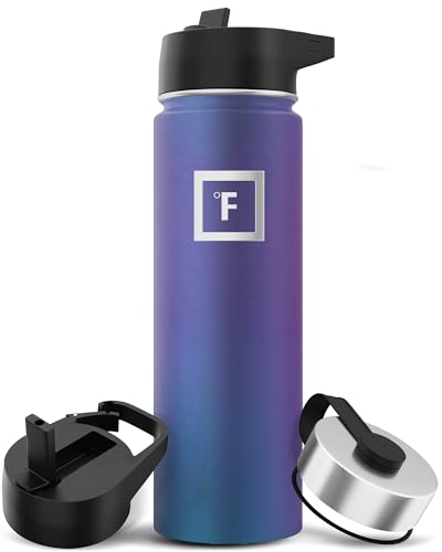 Insulated Water Bottle with Straw - 22/32/40/64 oz with 3 Lids - Stainless Steel Double Walled Camping & Hiking Hydration Flask - Vacuum Leak Proof BPA Free - Travel Sports Gym