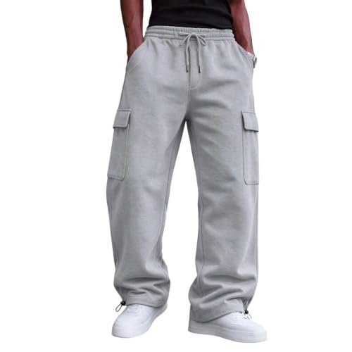 Generic Jogging Homme, Mens Fleece Lined Cargo Sweatpants Baggy Sweat Pants | Drawstring Cargo Sweatpants for Men Fall Winter Pants, Casual Loose Fit Pul On Sweat Pants, Comfy Athletic Work Trousers