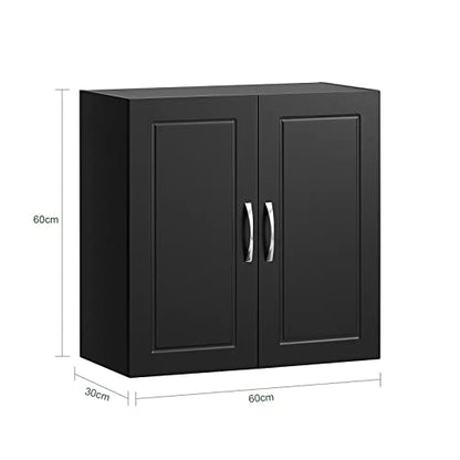 SoBuy Bathroom Wall Cabinet with Adjustable Shelf, 60x30x60 cm | Ultra-Slim Medicine Cabinet with Double Doors and Adjustable Shelf for Bathroom, Kitchen or Laundry, Black, FRG231-SCH