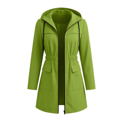 Jacket Women Rain Jacket Women 2026 Long Hooded Zip Up Waterproof Windbreaker Coat With Pockets Casual Fall Winter Outdoor Raincoat Green Large